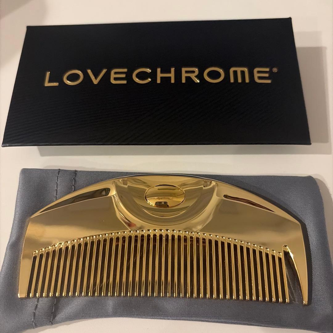 LOVECHROME ゴールドヘアコーム 専用ケース付き ラブクロムのヘアコームセット、“純金コーティング”の携帯櫛＆ケース