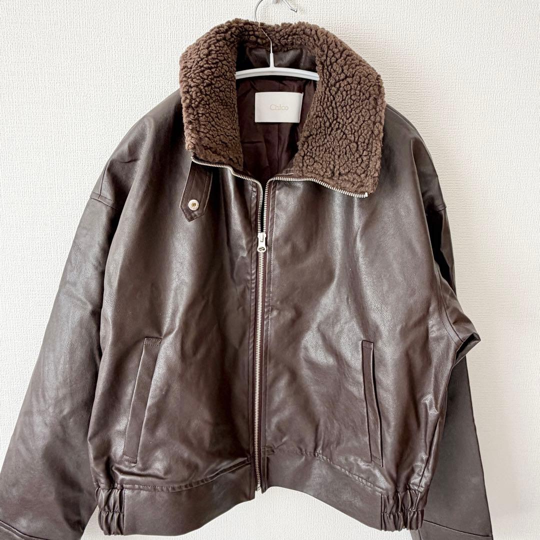 Chico チコ ボア フェイクレザー ジャケット ブルゾン ブラウン フリー