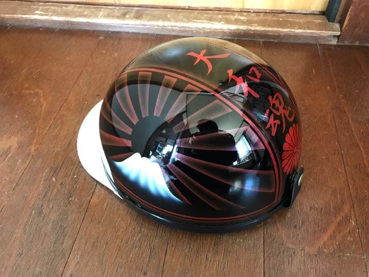 赤黒 富士日章 コルク半 ヘルメット (旧車會 暴走族 三段シート BEET