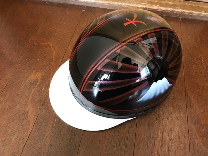 赤黒 富士日章 コルク半 ヘルメット (旧車會 暴走族 三段シート BEET