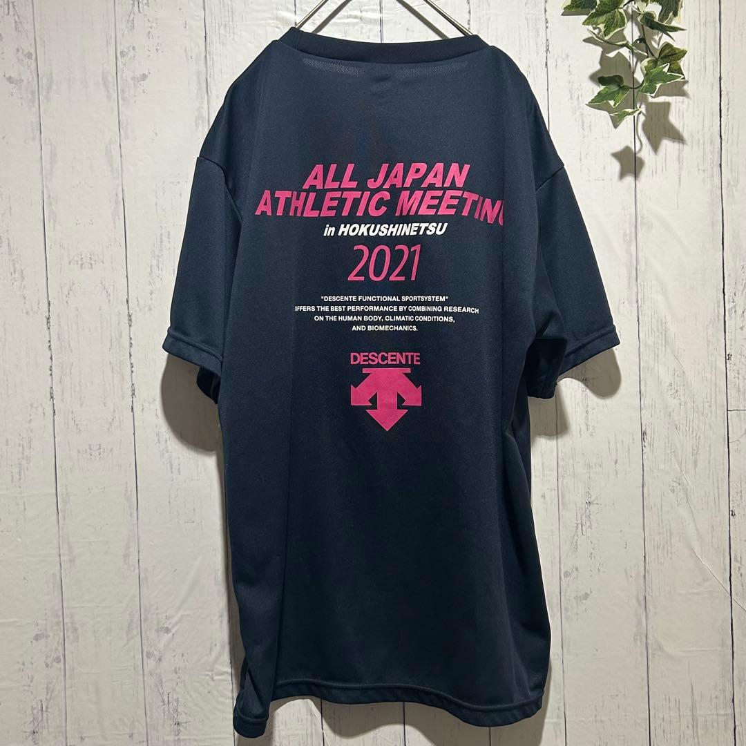2021北信越インターハイ】デサント 陸上 記念Tシャツ メンズL 紺 激