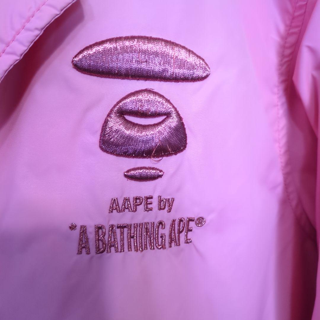 A BATHING APE】ナイロンジャケット 刺繍ロゴ入り ピンク - メルカリ