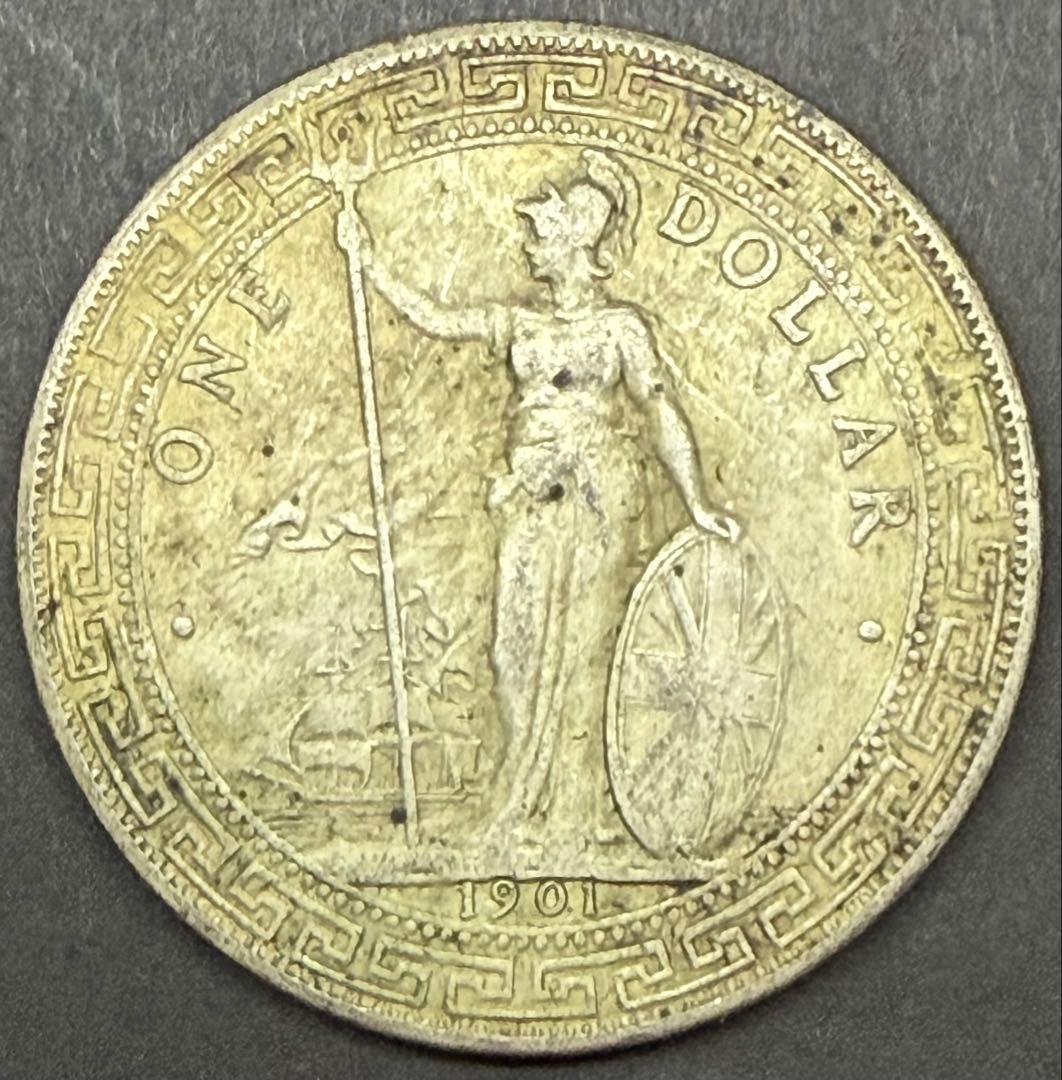 英国貿易銀貨 1901年 ONE DOLLAR 本物銀貨 古銭 - メルカリ