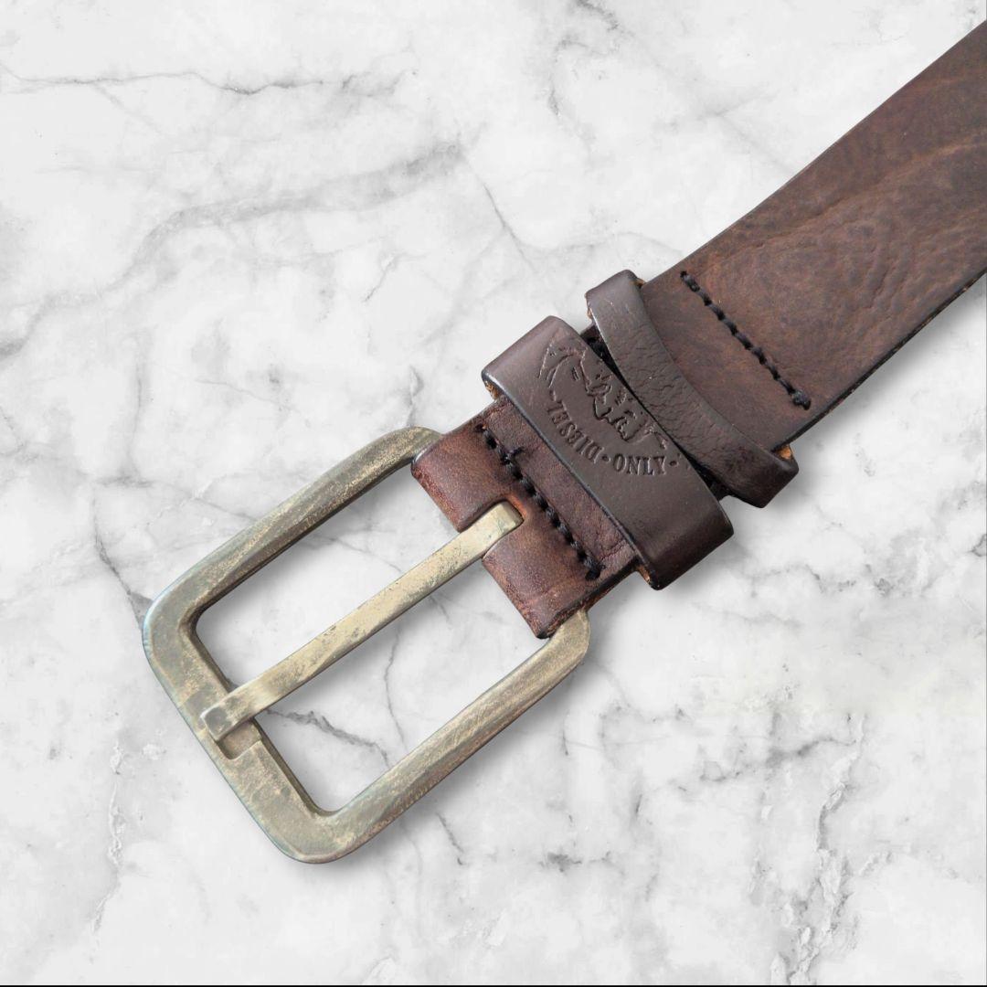 DIESEL ディーゼル ベルト スタッズロゴ レザー 本革 ダークブラウン