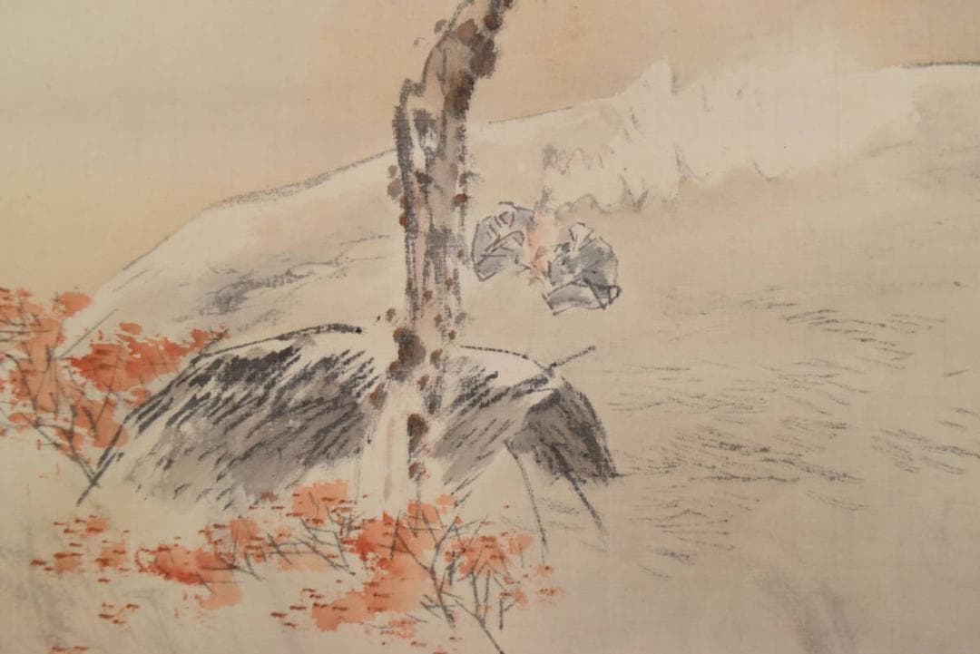 【真作】瑛鳳/秋景山間焚き火図/秋景山水人物図/掛軸☆宝船☆AB-364