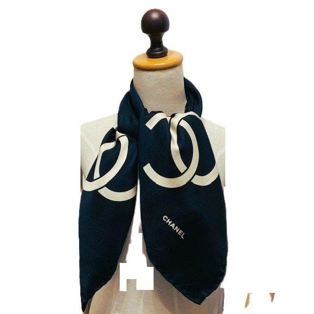 CHANEL ブラック スカーフ シルク タグ無し 本物保証
