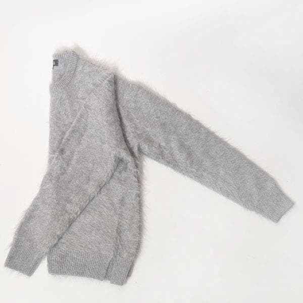 Drawer ドゥロワー カシミヤニット グレー カシミヤファー クルー