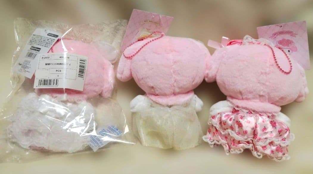 レディマイメロディ　マスコットホルダー　ホワイト　ピンク　ライトイエロー　3体