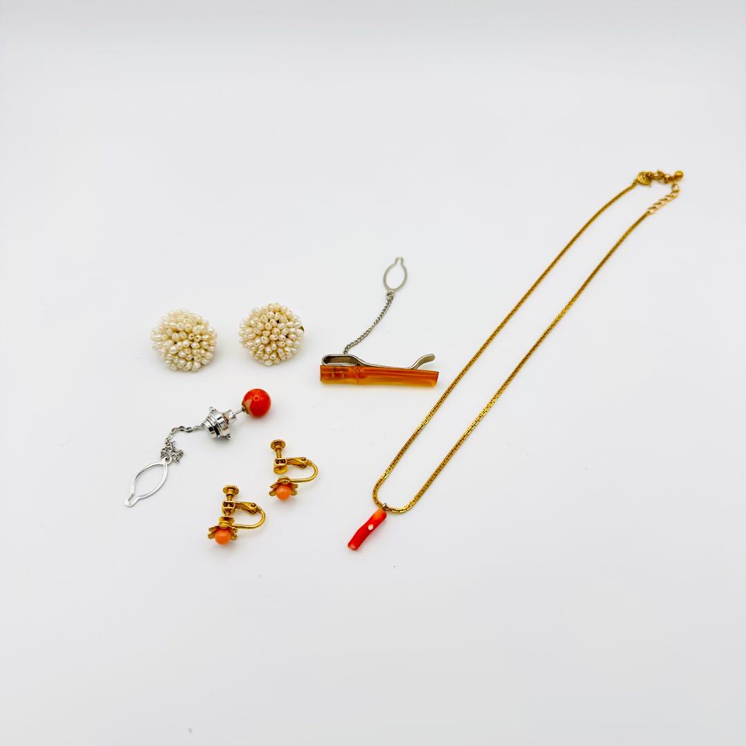 5点セット】 珊瑚 真珠 琥珀 アクセサリー まとめ ネックレス