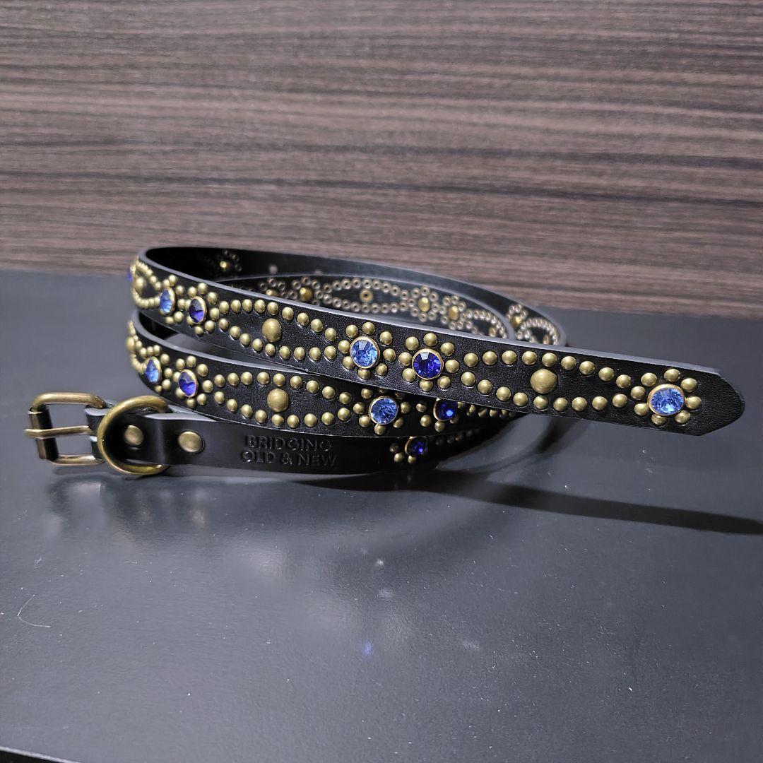 クロス青□本革レザーフルスタッズナローベルト☆アメカジヴィンテージ