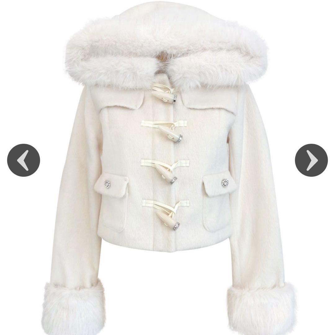 ミシェルマカロン ファーショートダッフルコート ホワイト フリー 実物