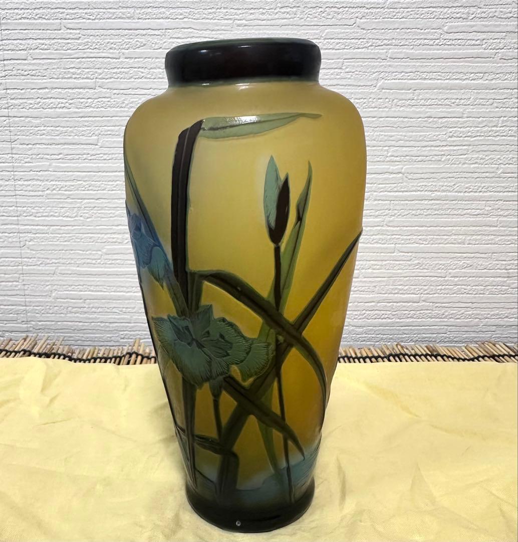 ガラス工芸作家 亀井治美 幻彩琳 水辺菖蒲文壺 真作保証 ガラス