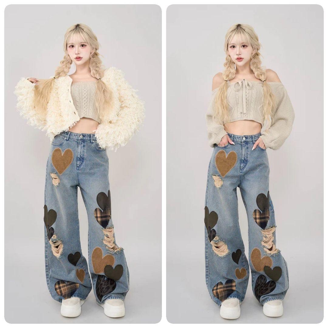 Darich ダーリッチ ランダムハートパッチワークデニムパンツ Sサイズ