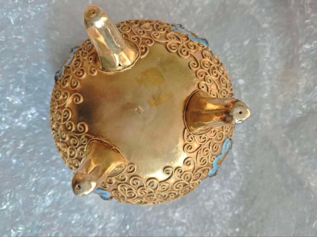 中国美術 銀製 Silver刻印有 七宝 香炉 唐物 置物 622.4g 茶道具