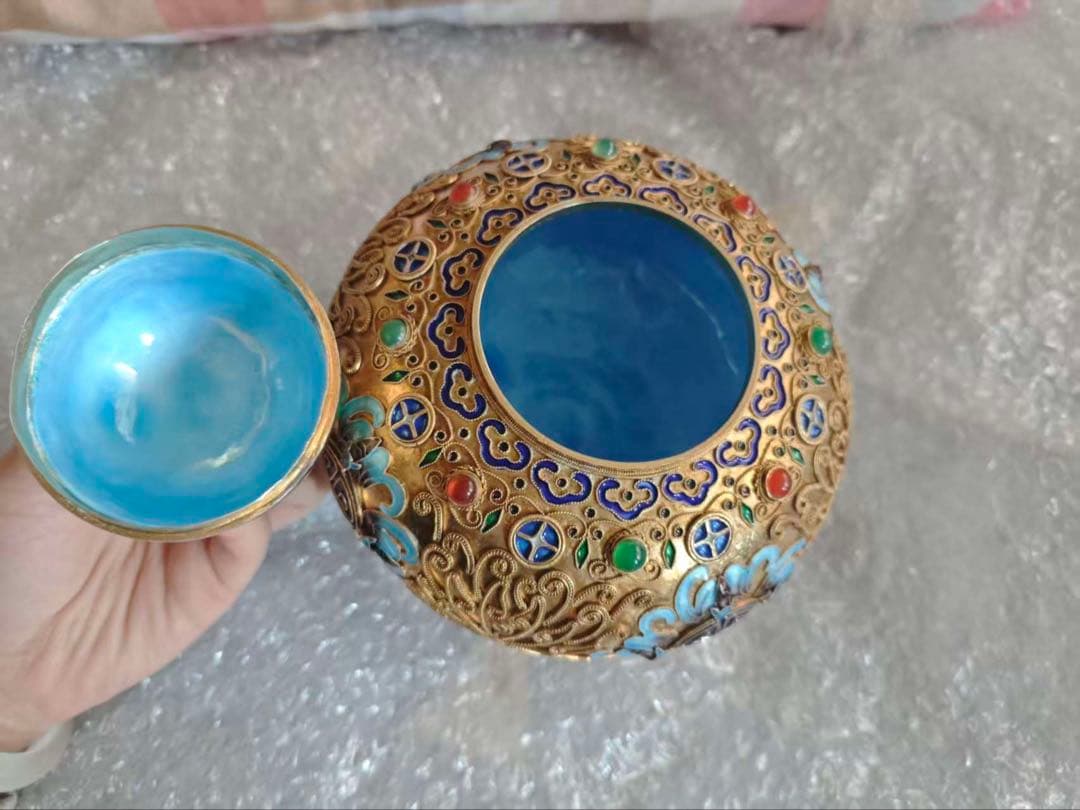 中国美術 銀製 Silver刻印有 七宝 香炉 唐物 置物 622.4g 茶道具