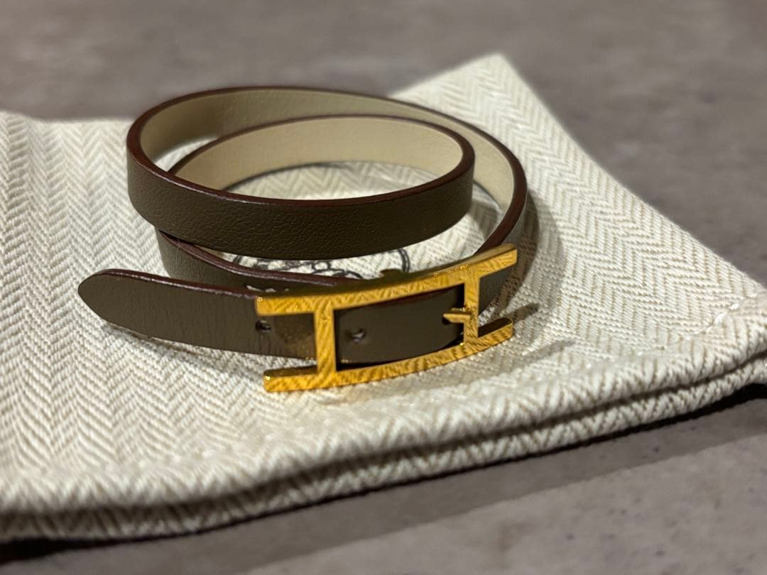 値下げエルメスレザーブレスレット 《ビーアピ》 エトゥープ・ナタゴールド金具T2