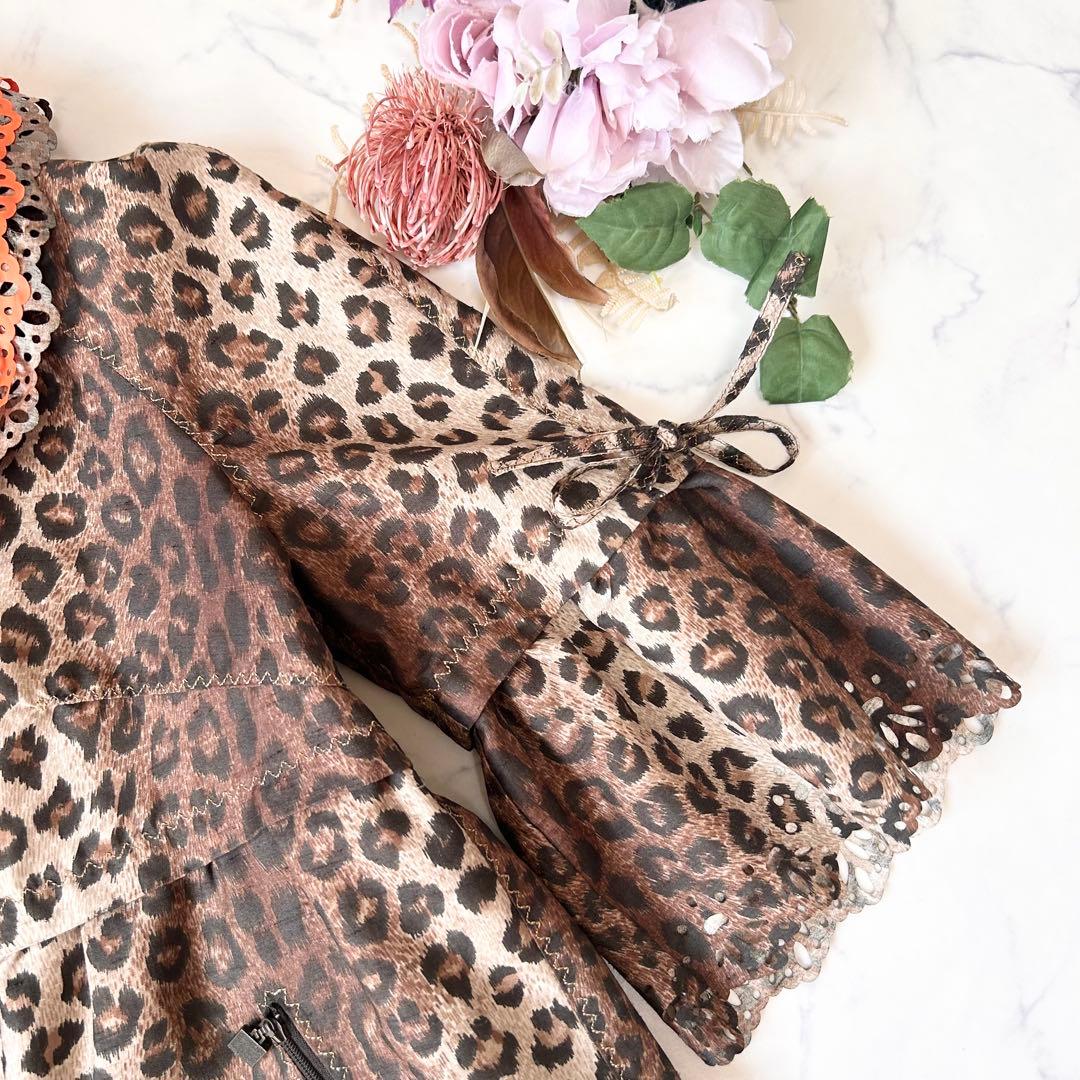 伊太利屋 イタリヤ カットワーク襟レオパードジャケット ショート