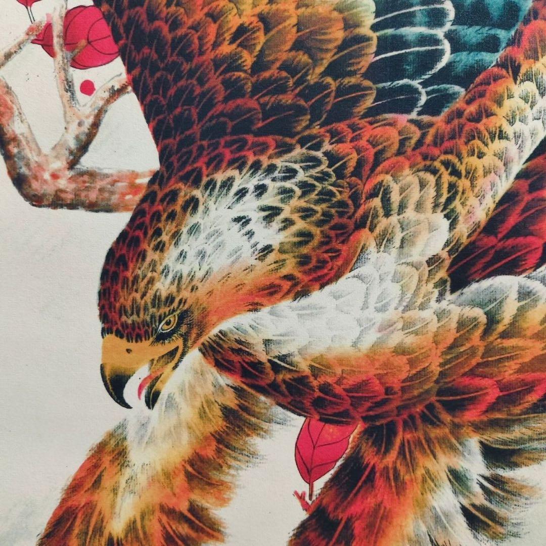 劉奎齢 鷹図　四尺中堂掛け軸　中国花鳥画　宣紙　書画工芸