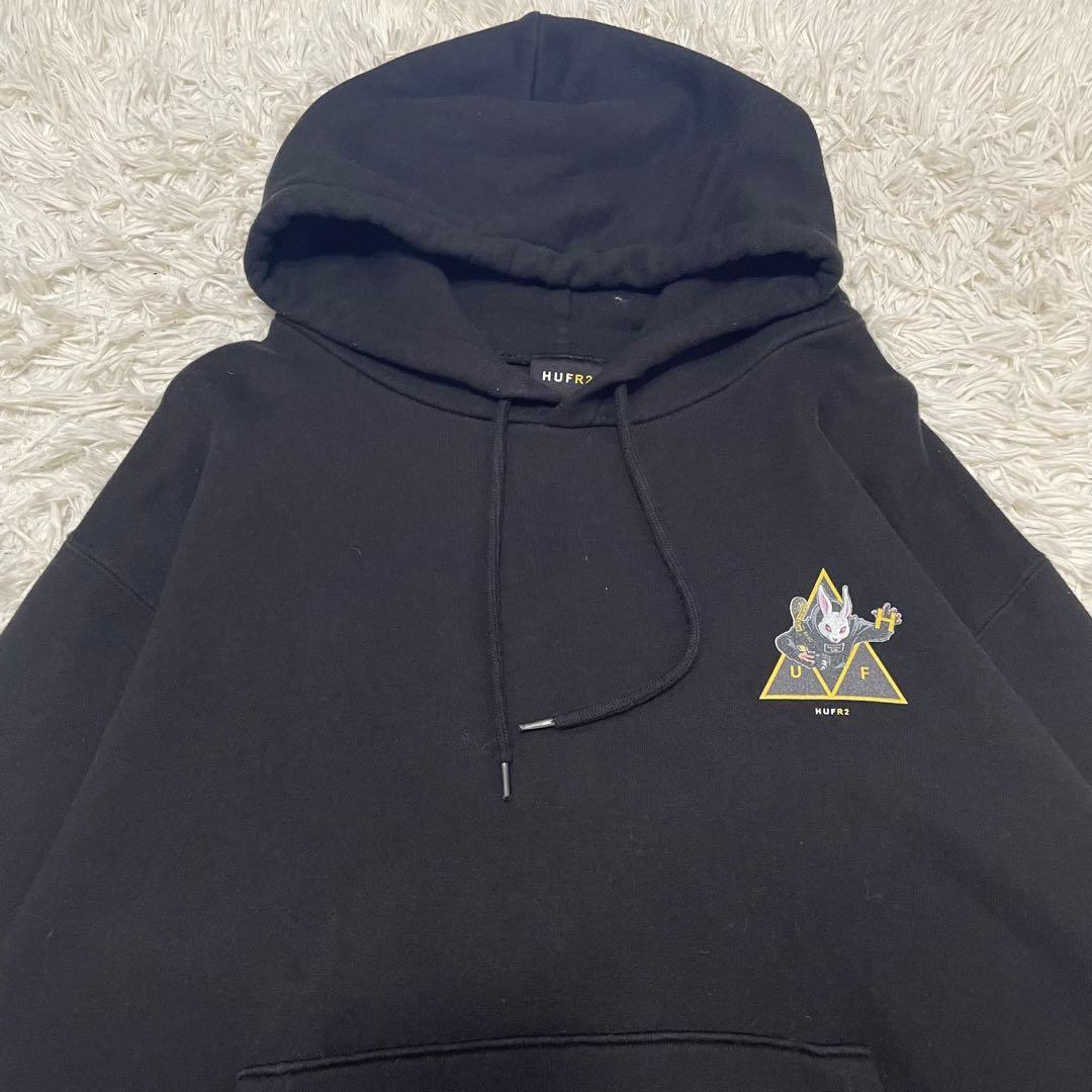 希少】HUFR2 FR2 HUF ハフ コラボ パーカー 黒 背面ロゴ M - メルカリ