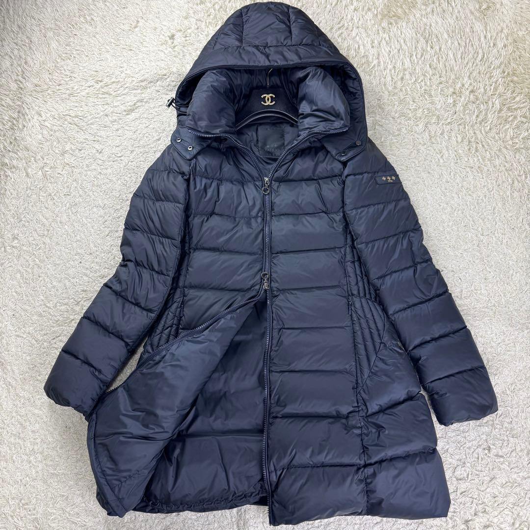 美品☆タトラス ダウンコート ポリテアマ 2way ロング フード 濃紺 2