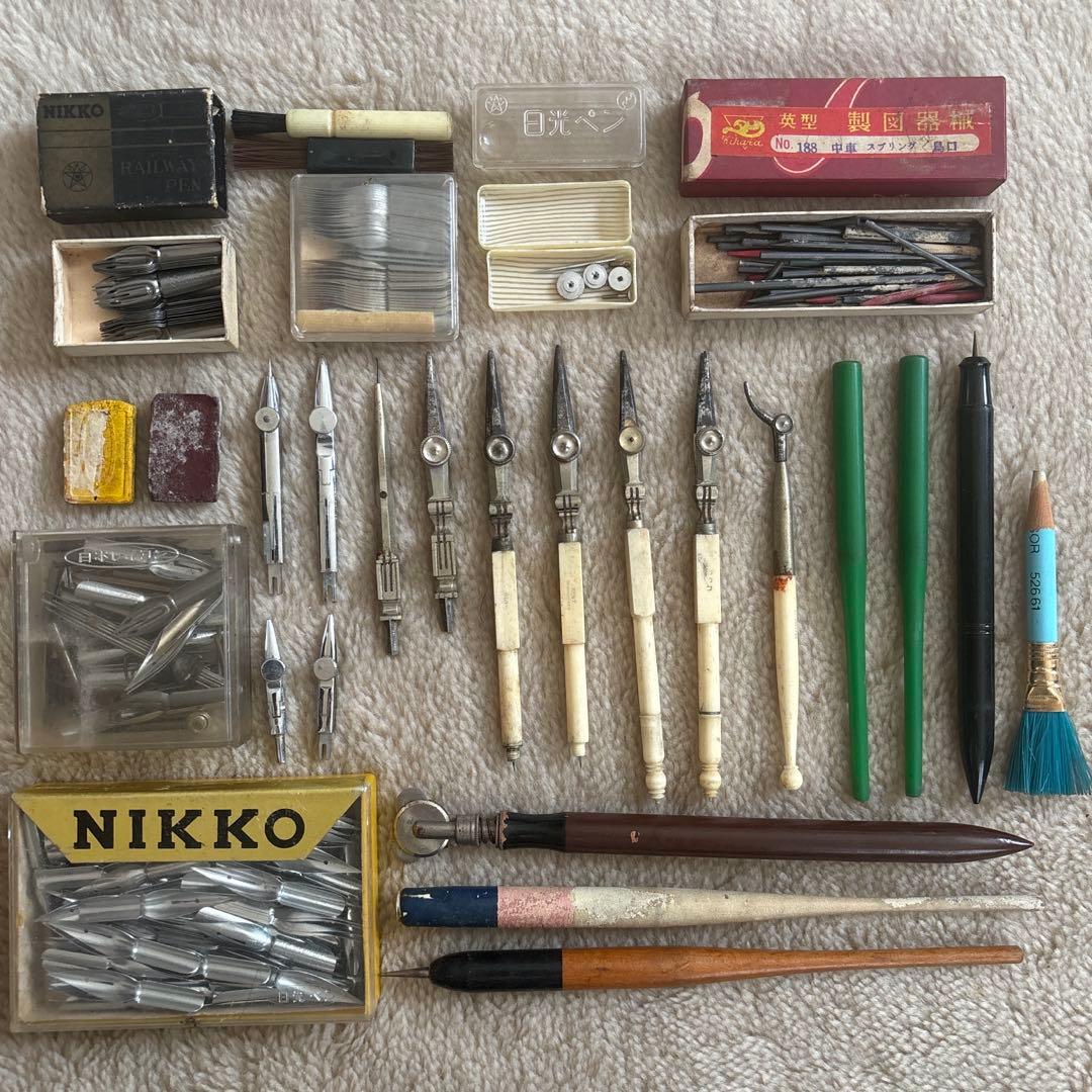 【ヴィンテージ】設計 製図 セット 昭和レトロ 一式 ヴィンテージ 昭和レトロ 製図セット ISINO DRAWING INSTRUMENTS