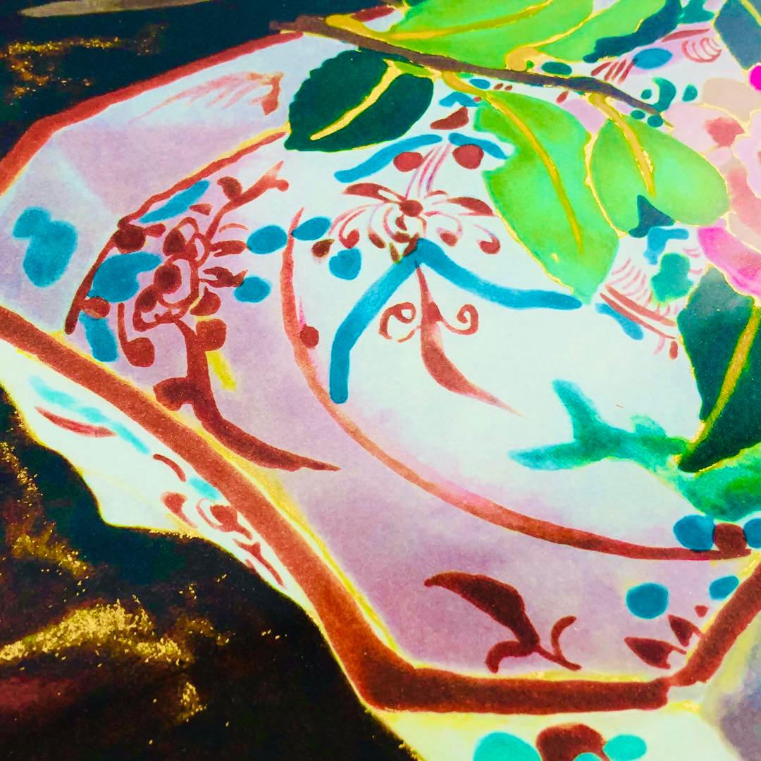 小倉遊亀 版画 花と皿 リトグラフ 東京企画 純金箔 エディションあり