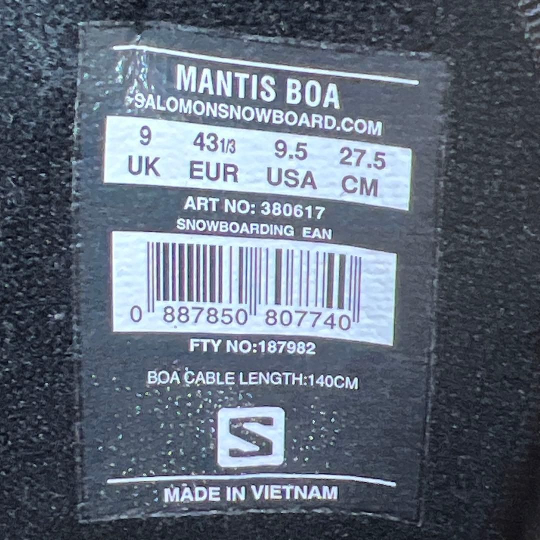 【美品_即日発送】SALOMON スノボブーツMANTIS BOA 27.5cm