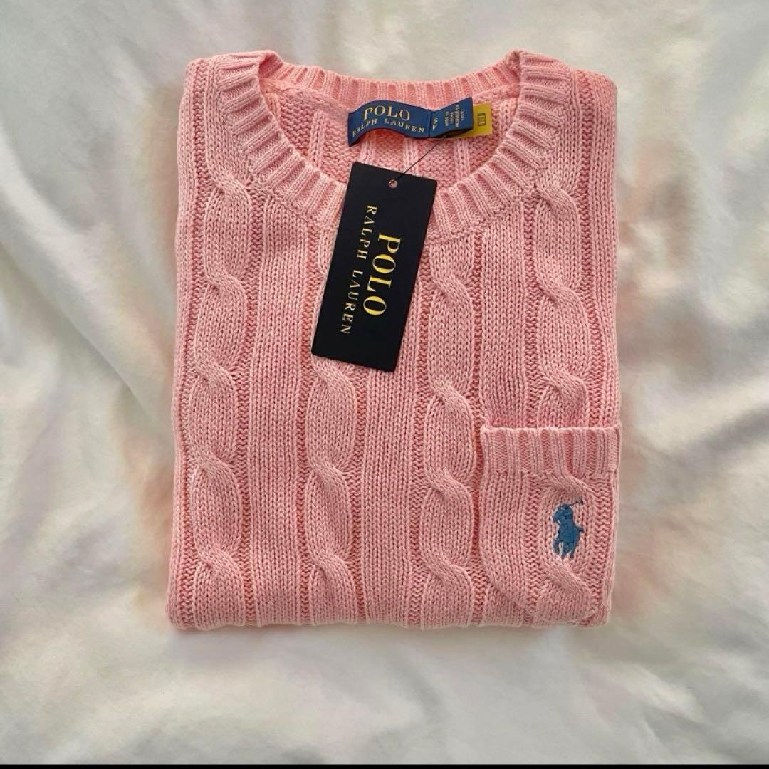 タグ付き新品】 ポロラルフローレン 半袖ニット キャメルピンク QR付き