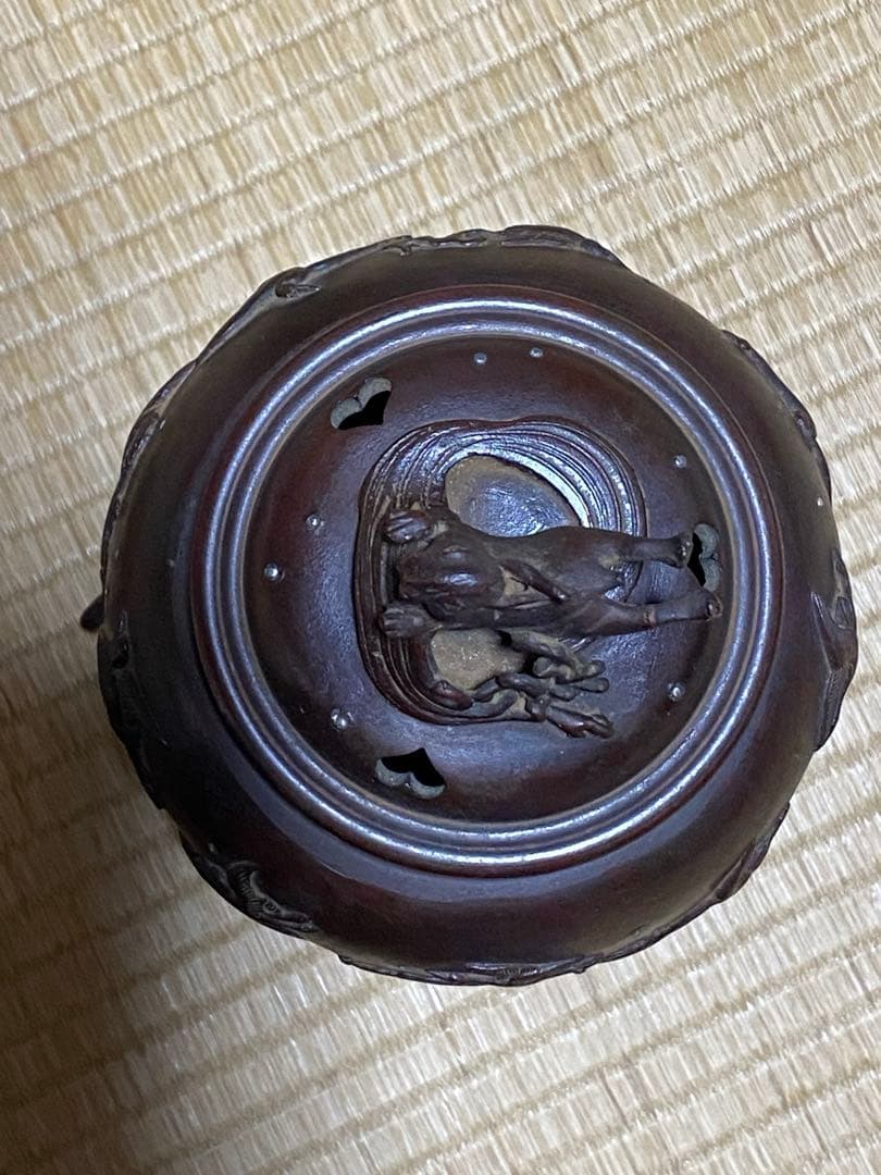 ♢蝋型細密鋳金 象嵌 波乗り兎 波千鳥文 波乗り龍足 香炉 唐金 美術品