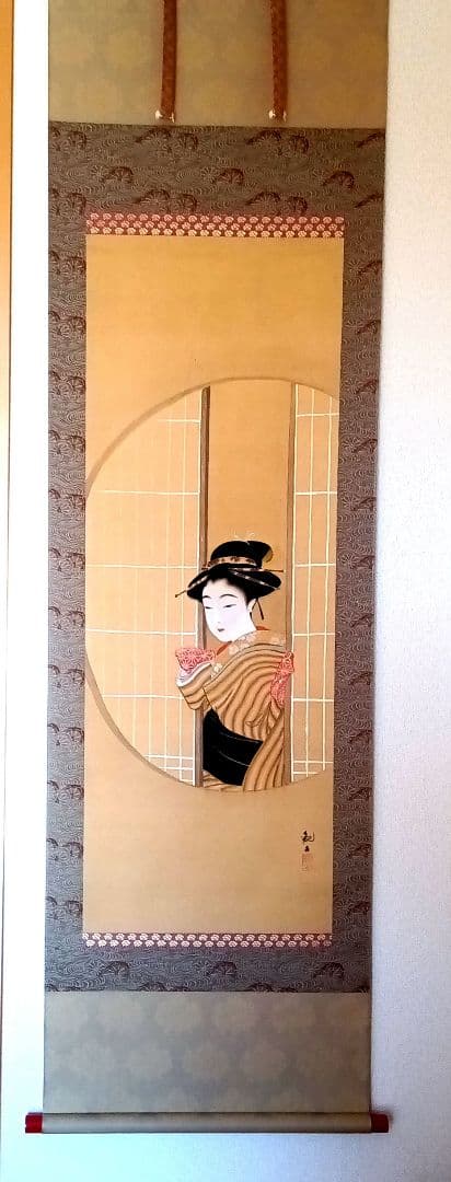 円窓美人絵 掛け軸 森川曽文 円窓美人図｜古美術・掛け軸の販売・買取・鑑定-松本松栄堂