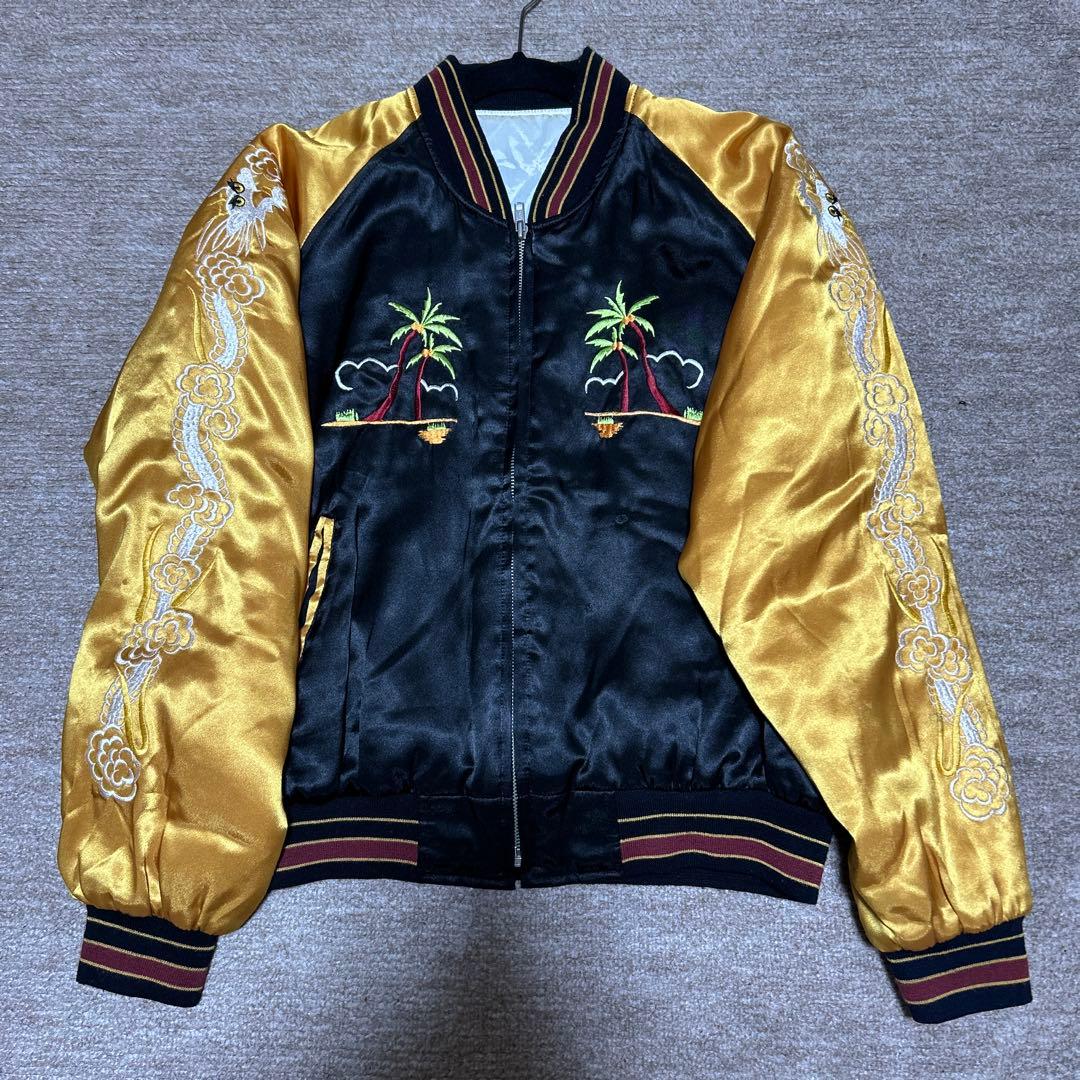 値下げしました‼️】刺繍入りスカジャン 黒 金 - メルカリ