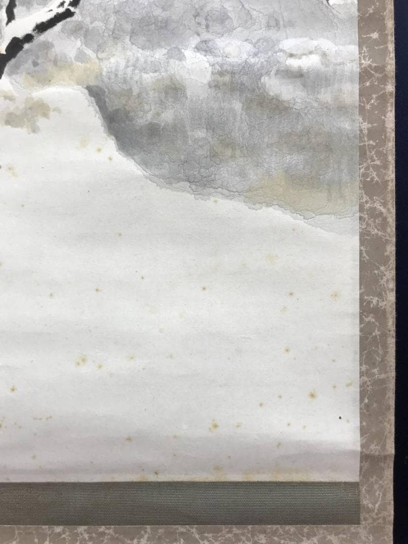 【真作】完/湖畔春雪図/雪景漁舟図/掛軸/名家伝来/AD-335