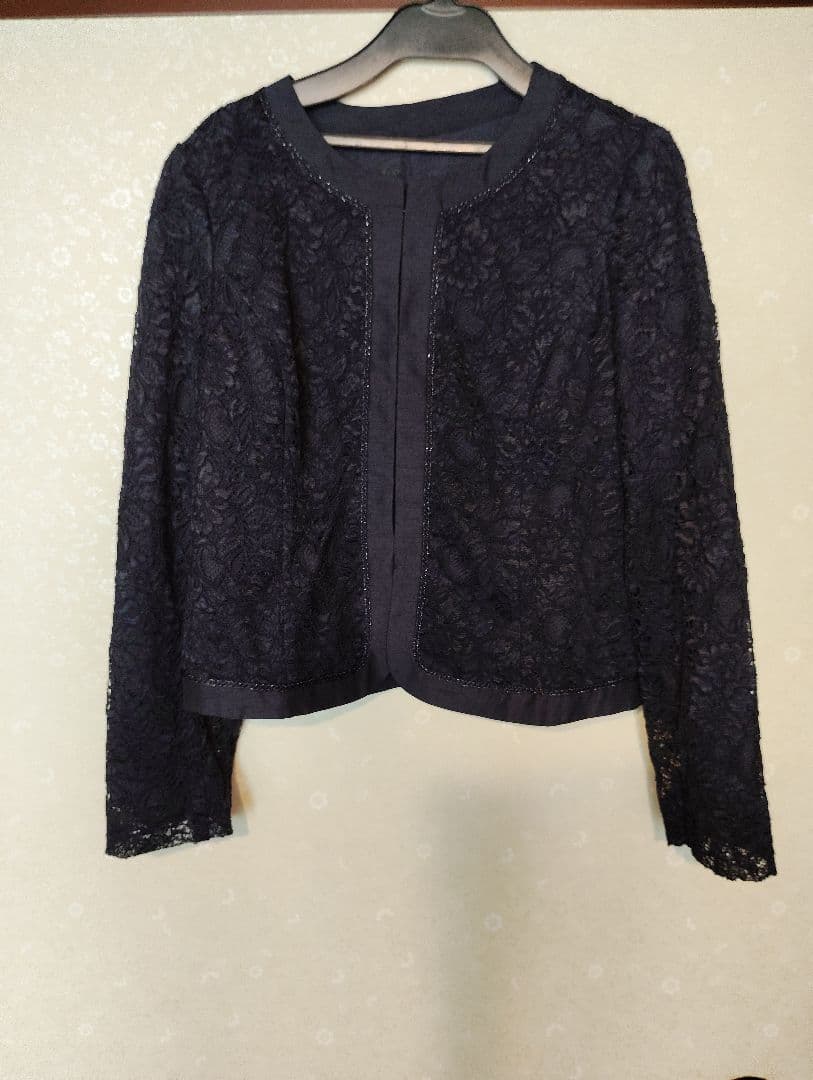 試着のみ東京ソワールネイビーレースジャケット付きドレススーツリ