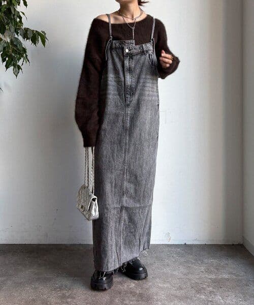 DouDou グレー デニムジャンスカ リヨセルデニムジャンスカ（ワンピース）｜DouDou（ドゥドゥ）の