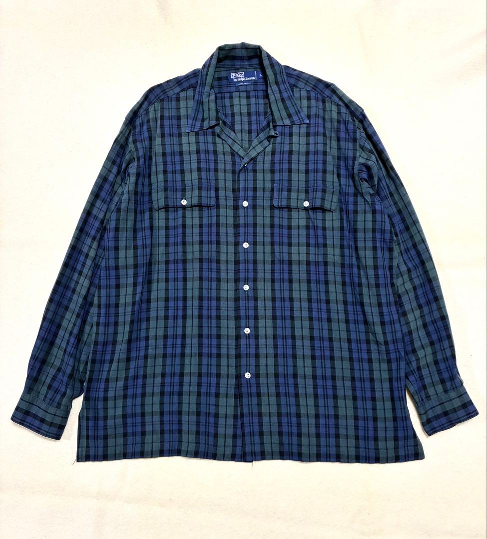 ラルフローレン オープンカラー シャツ レーヨン ボックス ブラックウォッチ L ラルフローレン オープンカラー シャツ レーヨン ボックス ブラック