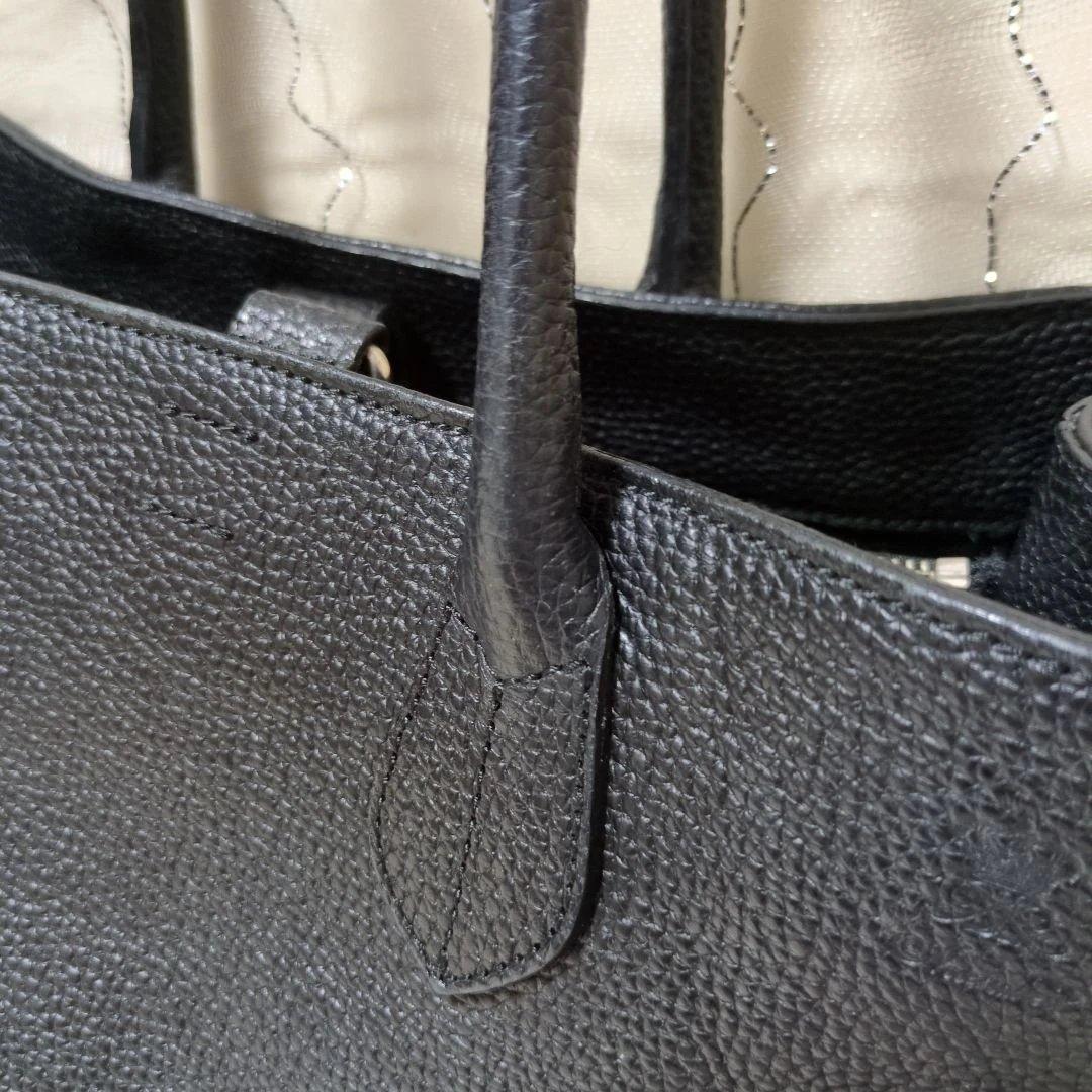 ひさ子様 ADMJ シボ革トートバッグ 2層 肩掛け可 ブラック A4収納