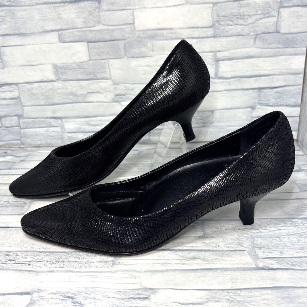 ✨美品✨ワコール サクセスウォーク パンプス リザード柄 ブラック 22.5cm