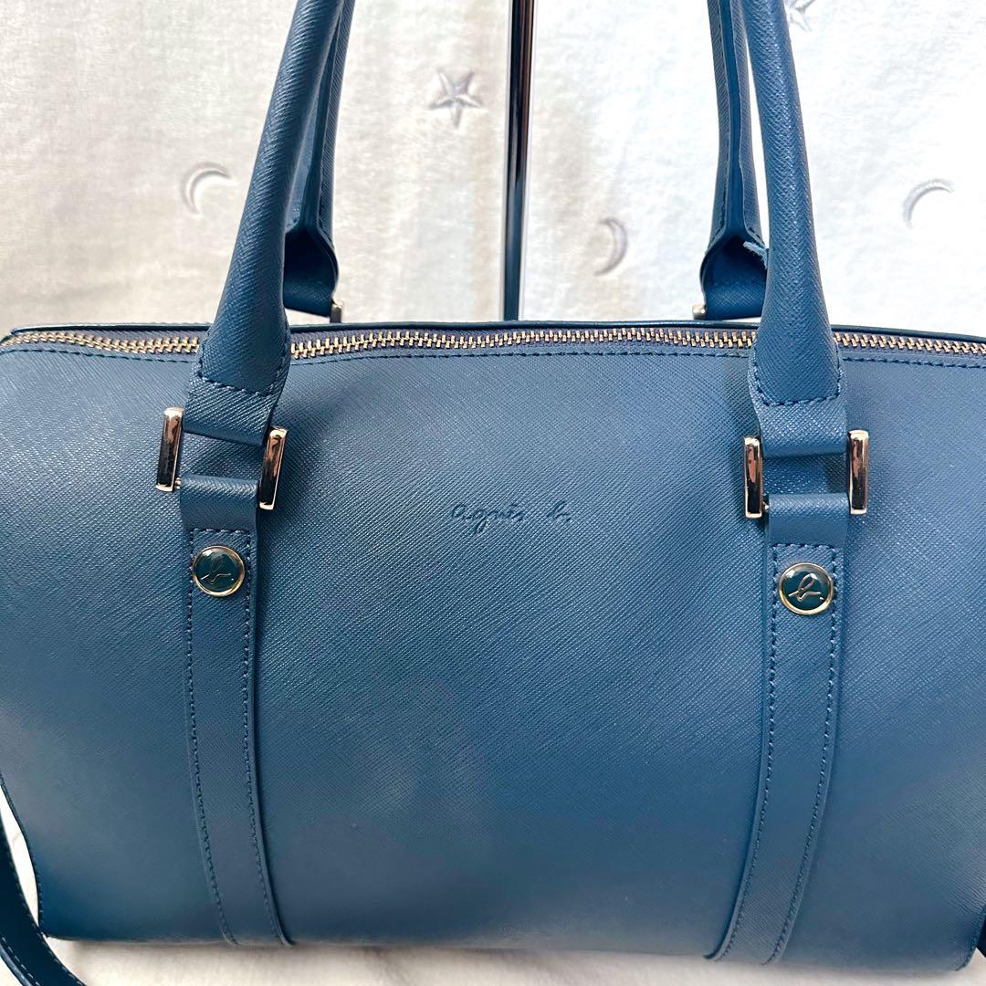 アニエスベー ショルダーバッグ ミニボストン 2way レザー ゴールド