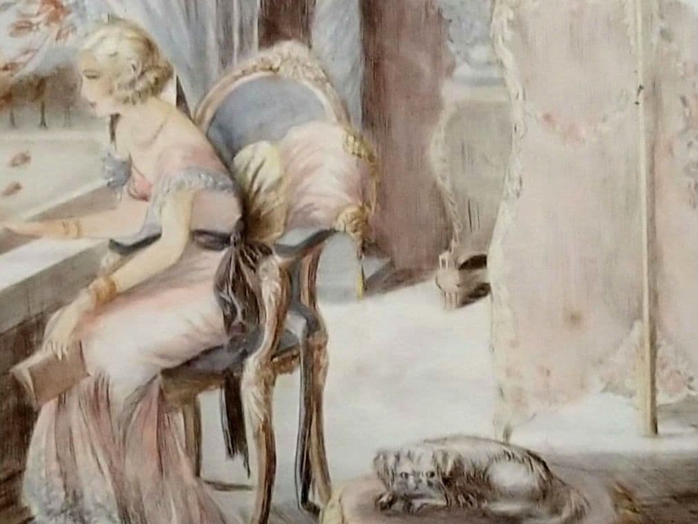 仏画家 マリアンヌ 石版画 \"夫人と猫\"-Ａ