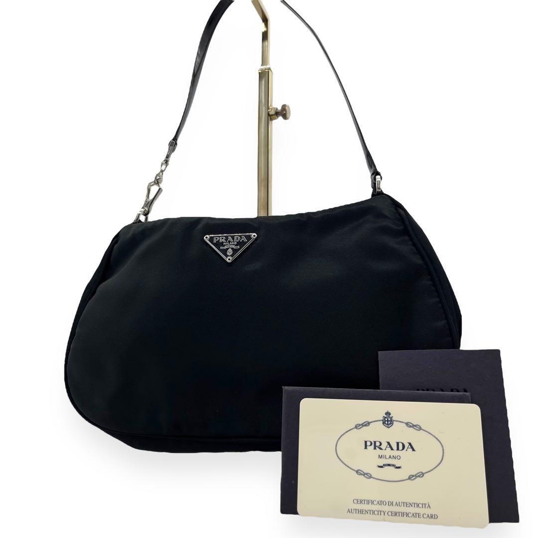 極美品□プラダ ワンショルダー アクセサリーポーチ ナイロン 三角ロゴ