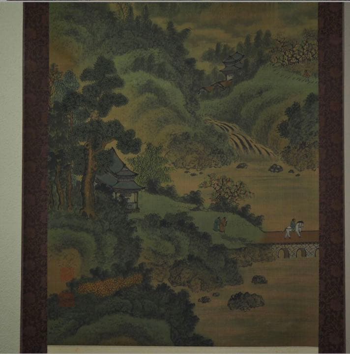 送料無料　陳文翰 倣古山水掛け軸　絹本肉筆　全体188×68.5ｃｍ　中国美術