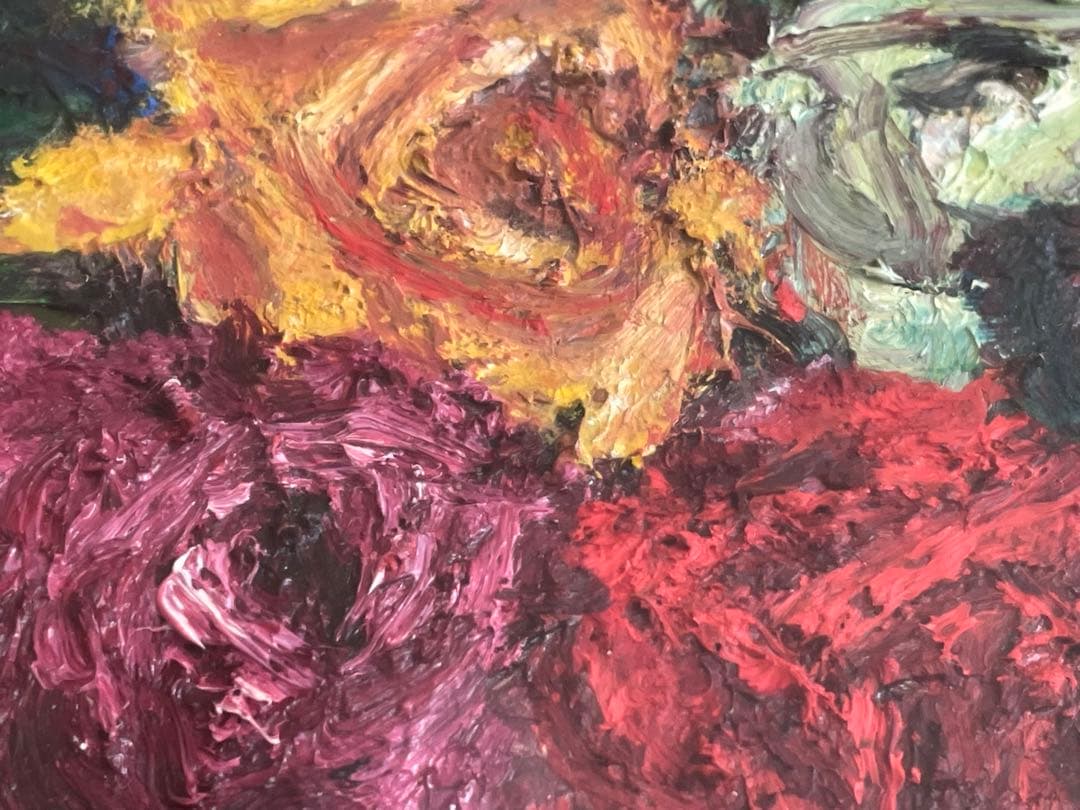 画家　S.INABA 稲葉　作者不明　油彩画　油絵　薔薇の絵　バラ　花瓶　額入