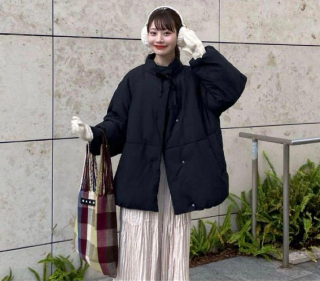 hinari 中綿リボンミドルコート ブラック ダウン Sサイズ - メルカリ