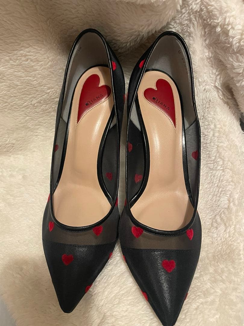 【極美品✨】ダイアナ　クロアカハートフロッキー　パンプス　ハイヒール 黒