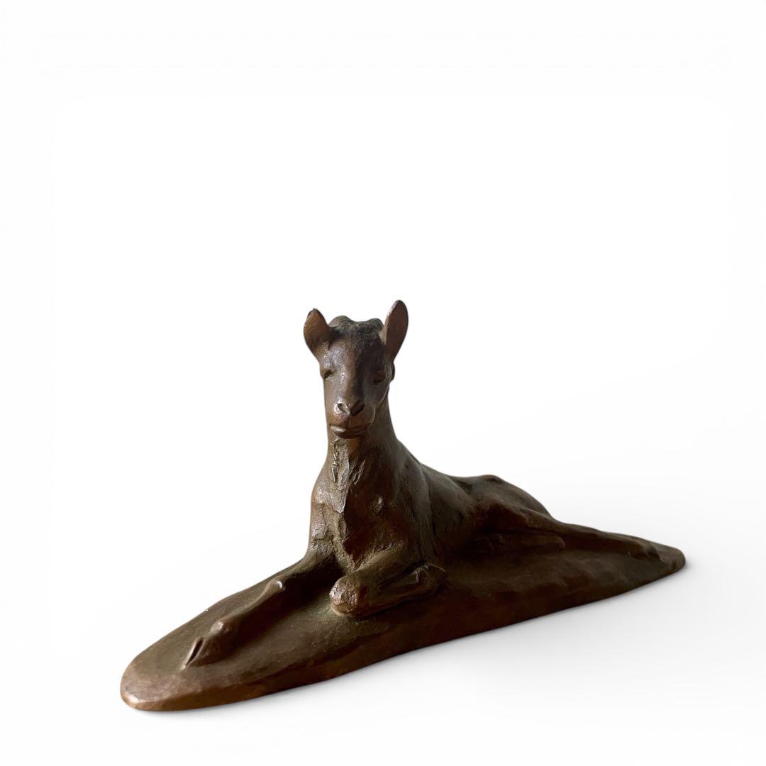 【希少】宮地寅彦 銅 ブロンズ 山羊 文鎮 書道具 共箱 在銘 置物 オブジェ