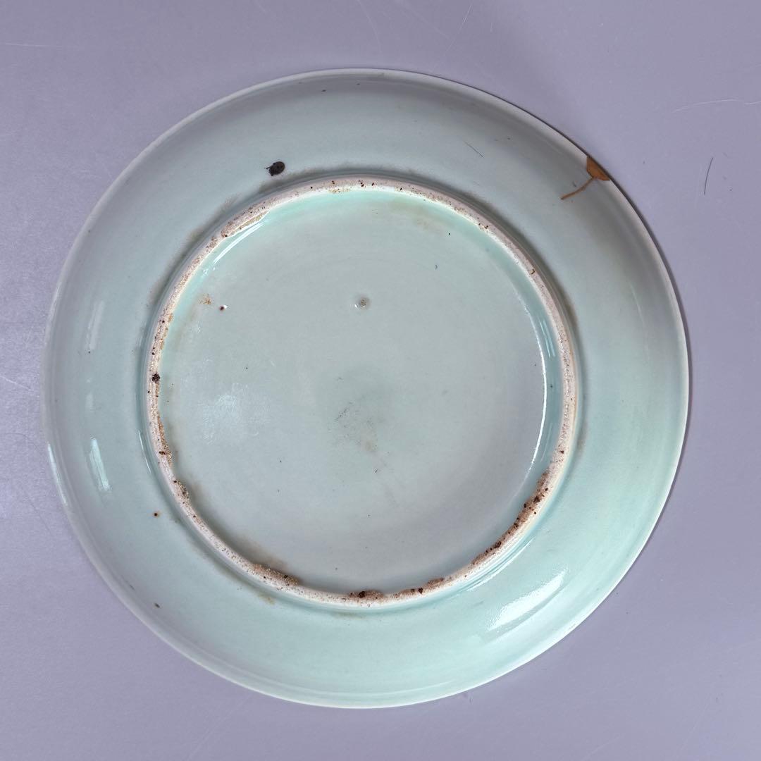 江戸時代 柿右衛門手 青磁竹梅文皿 桐箱付 赤絵 雲 古美術 鍋島青磁