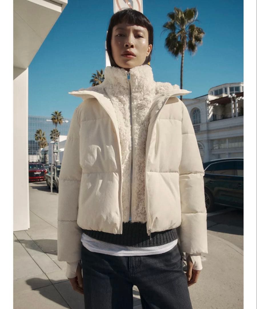 タグ付き新品★フェイクシープスキンフード付き撥水ウィンドブレーカーアノラック★M 注文が止まりません😳 【ZARA】フェイクシープスキンフード付き撥水