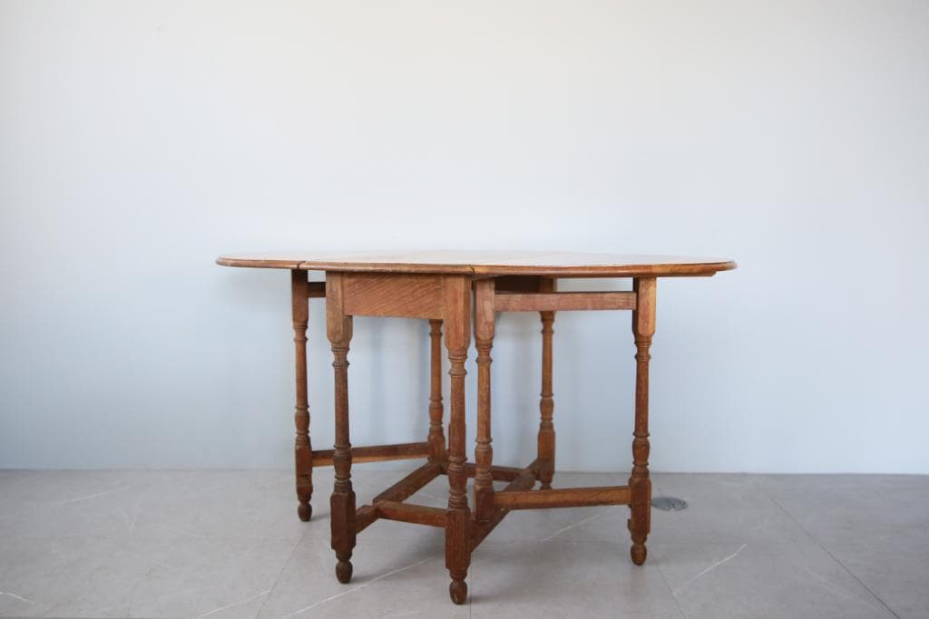 英国アンティーク木製ゲートレッグテーブル/ダイニング机バタフライ(92
