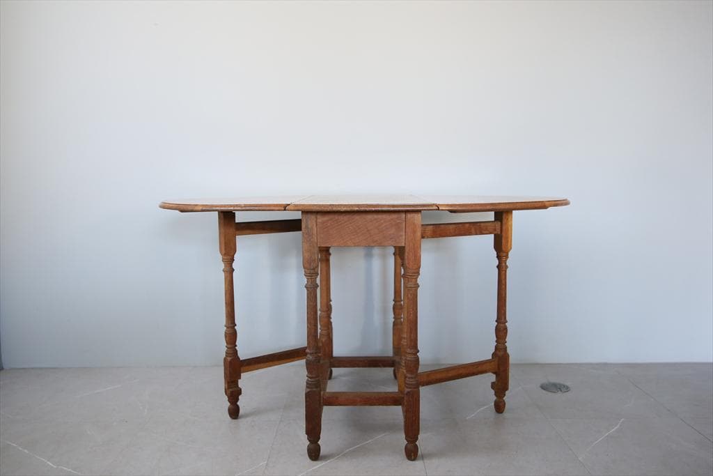 英国アンティーク木製ゲートレッグテーブル/ダイニング机バタフライ(92