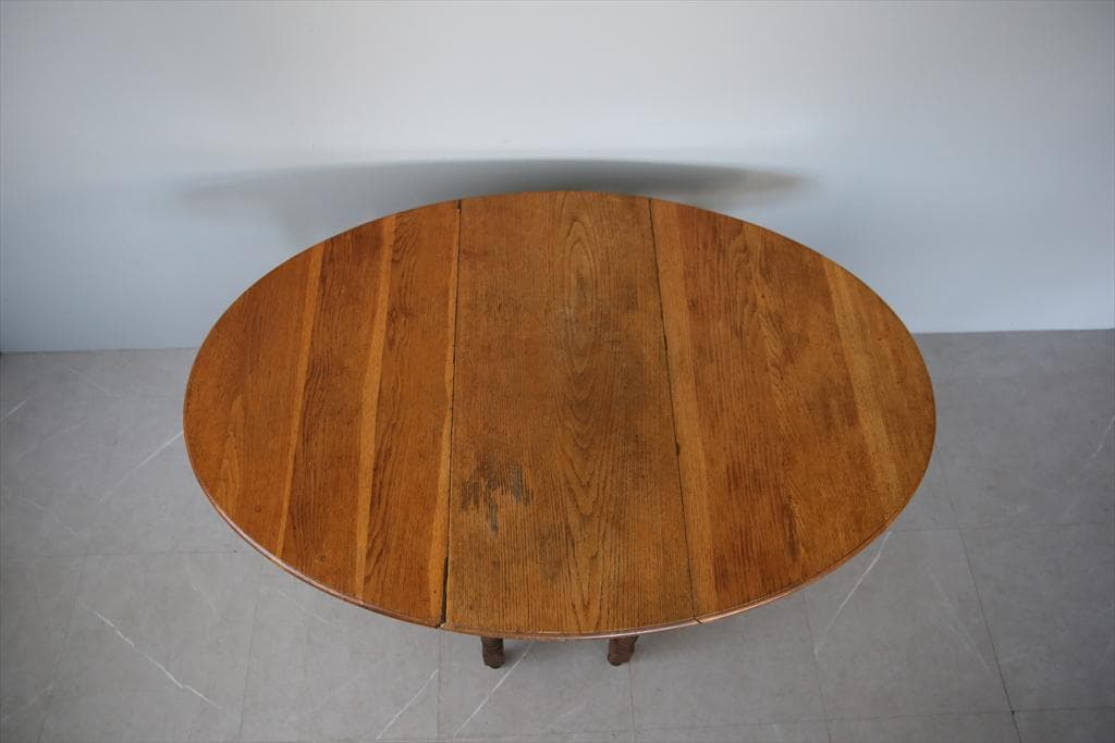 英国アンティーク木製ゲートレッグテーブル/ダイニング机バタフライ(92